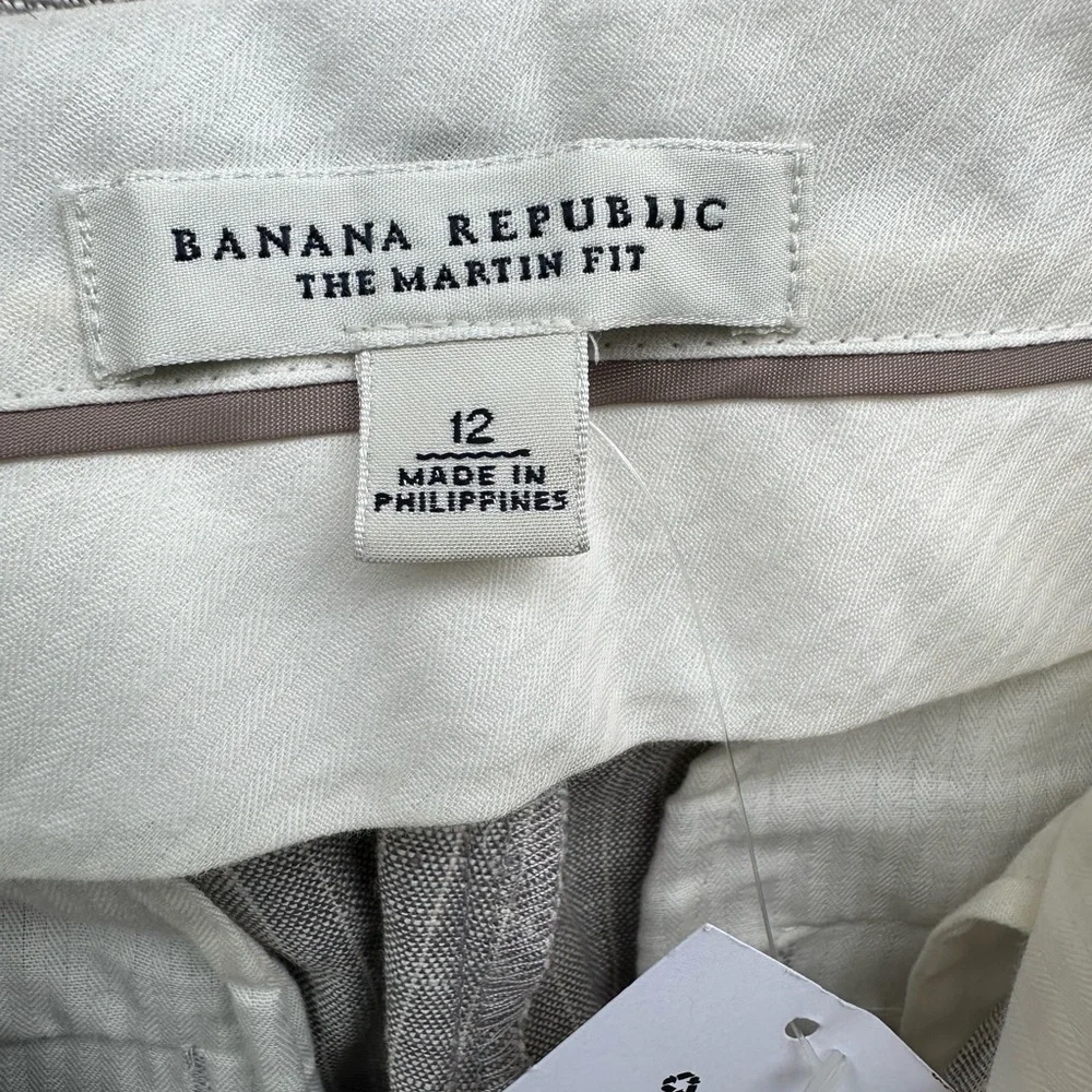 Banana Republic The Martin Fit Gray Pinstripe Dress Pants 100% Linen Size 12 - Picture 8 of 9
